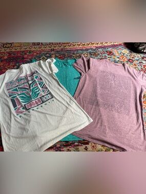 Patagonia Set of 3 Graphic - light grey green, Teal, Mauve Capilene Cool tees